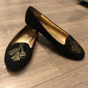 Black suede coach flats/loafers